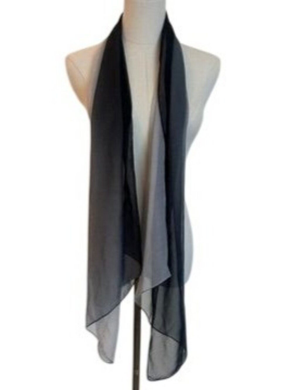 Sheer Silk Blend Black Gray Lightweight Scarf 20x75 Inches Hombre Gauzy Long